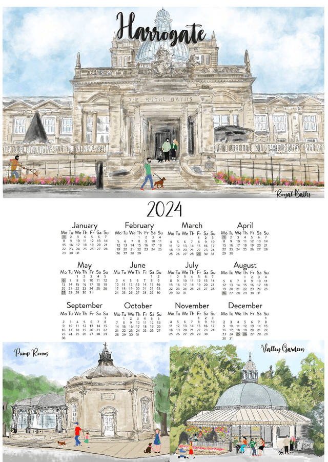 Harrogate bespoke A3 Wall Calendar print 2024 - unframed